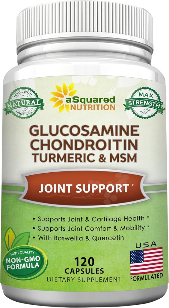 aSquared Nutrition Glucosamine Chondritin Turmeric MSM Boswellia - 120 Capsules - Supplément de soutien conjoint - Pilules de soutien conjoint pour la santé - Supplément naturel pour le dos, le genou et les mains