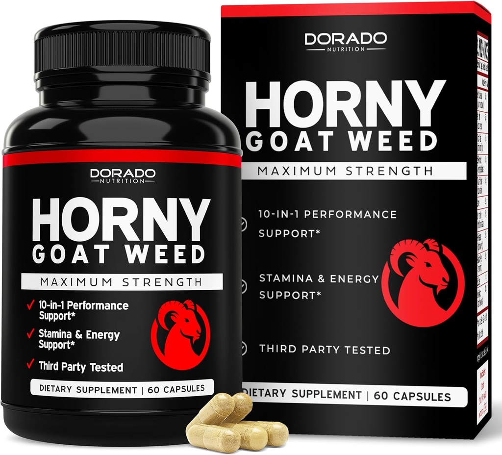 Wead Horny Goat pour hommes et femmes - [Force maximale 1590mg] - Maca, Ginseng, L-Arginine, Tribulus - Premium Hornygoatweed - Icariin Epimedium - 3ème partie testée - États-Unis fait - 60 Compte