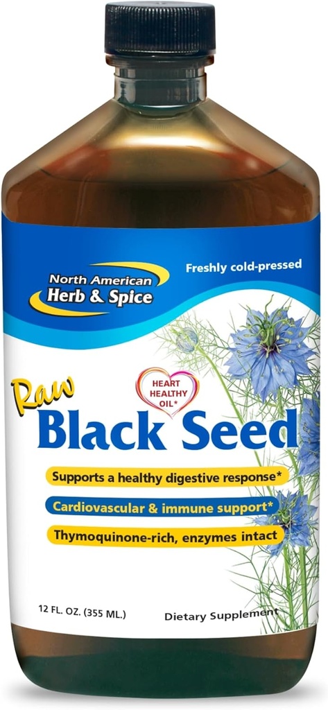 NORTH AMERICAN HERB & SPICE Huile de graines noires - 12 fl oz - Support digestif et immunitaire - Contient de l'Oréganol P73 Origan Oil & Rosemary Oil - Non-OGM - 72 portions
