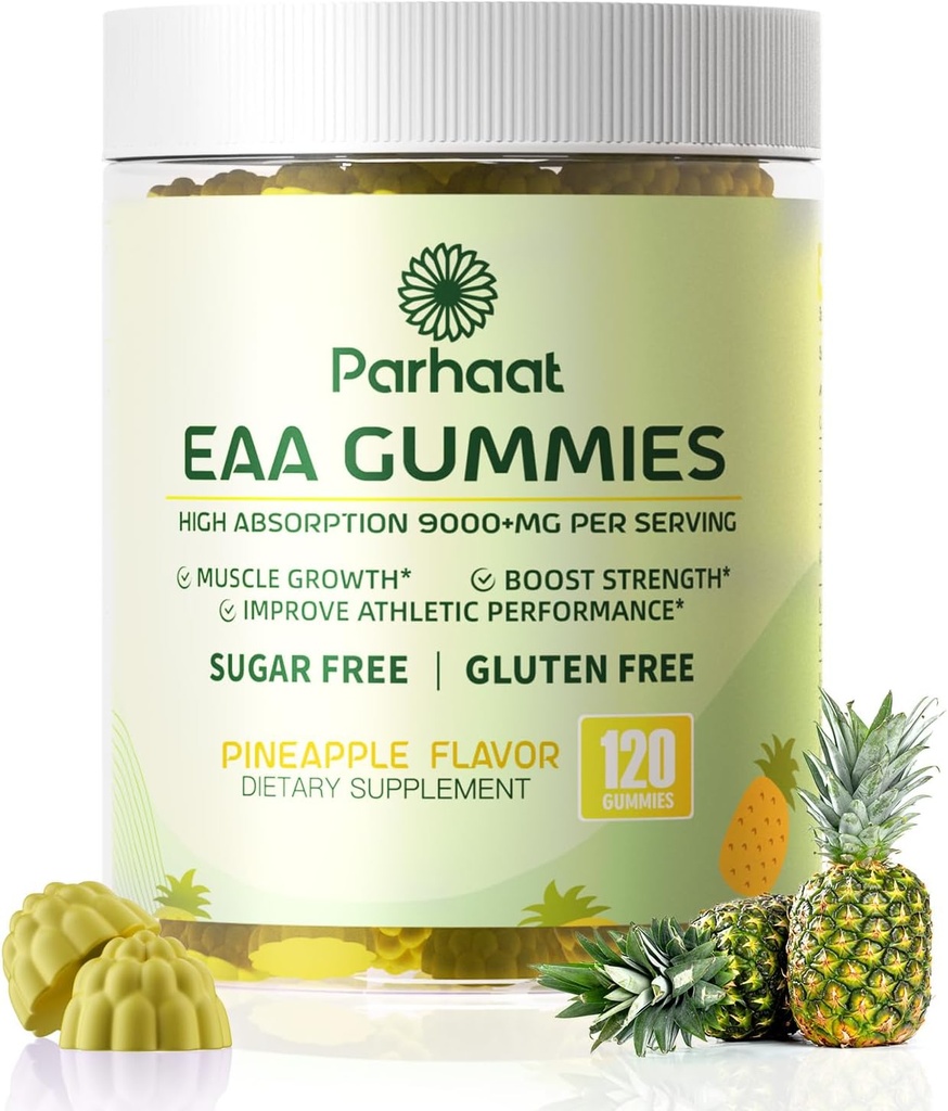 EAA Gummies 120 Gummies (Pineapple), acides aminés essentiels - Tous les 9 aminos essentiels (EAA) et tous les aminos à chaîne ramifiée (BCAA), non-OGM, sans gluten, respectueux des végétaux