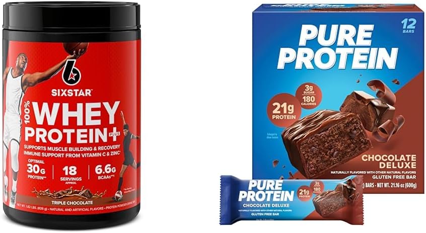 Six Star Elite 100% Whey Protein Plus Triple Chocolat 1,8 lb et Pure Protein Chocolat Deluxe Protein Bars 12 Count Pack