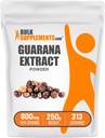 BulkSupplements.com Poudre d'extrait de Guarana - supplément de caféine naturelle, de graines de Guarana, poudre de Guarana - sans gluten, 800mg par portion, 250g (8,8 oz) (paquet de 1)