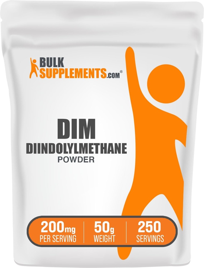 BulkSupplements.com Poudre DIM - Poudre Diindolylméthane, Supplément DIM pour hommes et femmes - Sans aromatisé et sans gluten, 200mg par portion, 50g (1,8 oz) (paquet de 1)