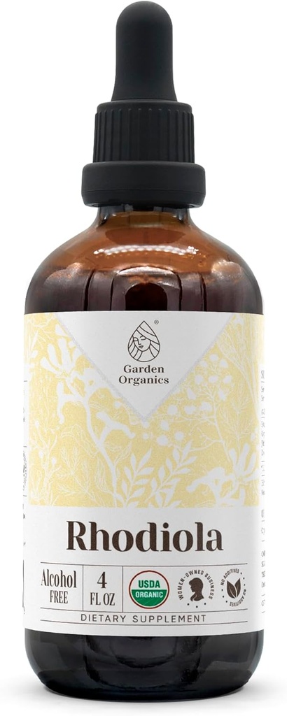 Rhodiola USDA Organic (extrait sans alcool, gouttes de plantes biologiques, supplément) Teinture faite à partir de Rhodiola biologique 100% certifié (Rhodiola Rosea) Racine séchée 4 oz