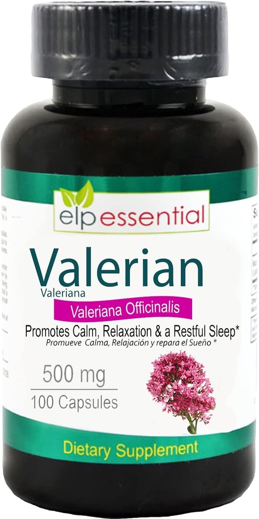 Capsules de racines valérianes Bio 500mg Supplément d'extrait d'herbe 100 pilules