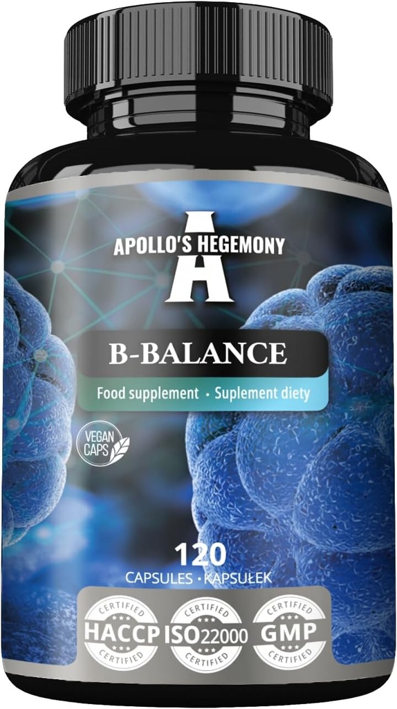 APOLLO'S HEGEMONY B-Balance 120 Capsules Vegan - Complexe Vitamine B contient des vitamines B1, B2, B6, B12, Folate et plus - 4 mois d'approvisionnement - Soutient la santé globale