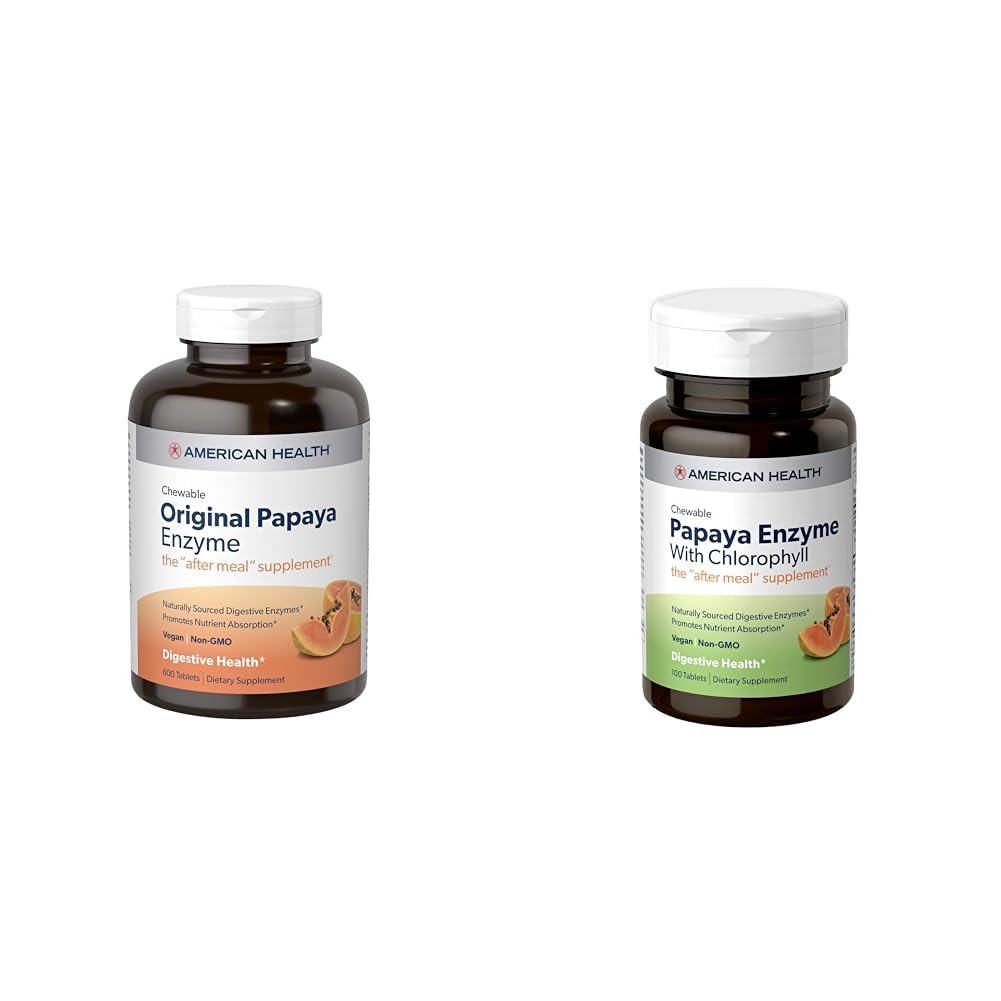 American Health Papaya Enzyme digestive Comprimés à croquer - Numéro 600 original et avec chlorophylle 100 Numéro 100