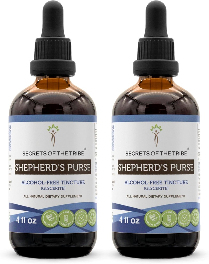 Secrets of the Tribe Shepherd's Purse Alcohol-Free Liquid Extract, Shepherd's Purse (Capsella Bursa-Pastoris) Herbe séchée (2x4 FL OZ)