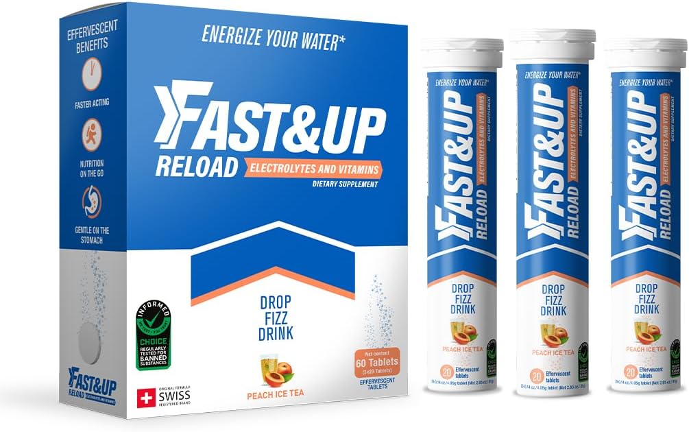 FAST&UP Recharge – Hydratation instantanée et renouvellement des électrolytes - Saver Multipack - 60 comprimés effervescents (thé glacé de pêche)