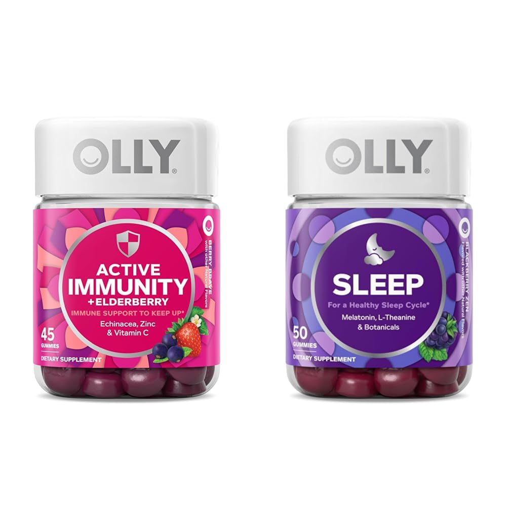 OLLY Gummy Immunity+Elderberry 45 Gummies, Sommeil Gummy Soutien occasionnel au sommeil 50 Compte