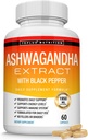 Pilules de poudre de racine d'Ashwagandha bio 1950 Mg avec extrait de poivre noir - Supplément d'Ashwagandha naturel pur, énergie de soutien, pour hommes femmes, 60 capsules