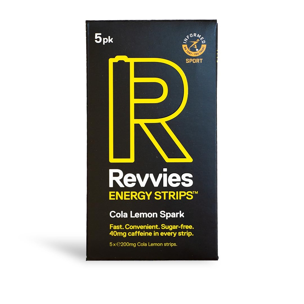 Revvies Energy Strips (en anglais seulement) Cola Lemon (en anglais seulement) 50 strips 40mg Caffeine Strip (en anglais seulement) 2 strip = café/boire d'énergie (en anglais seulement) Moins de 2 calories...