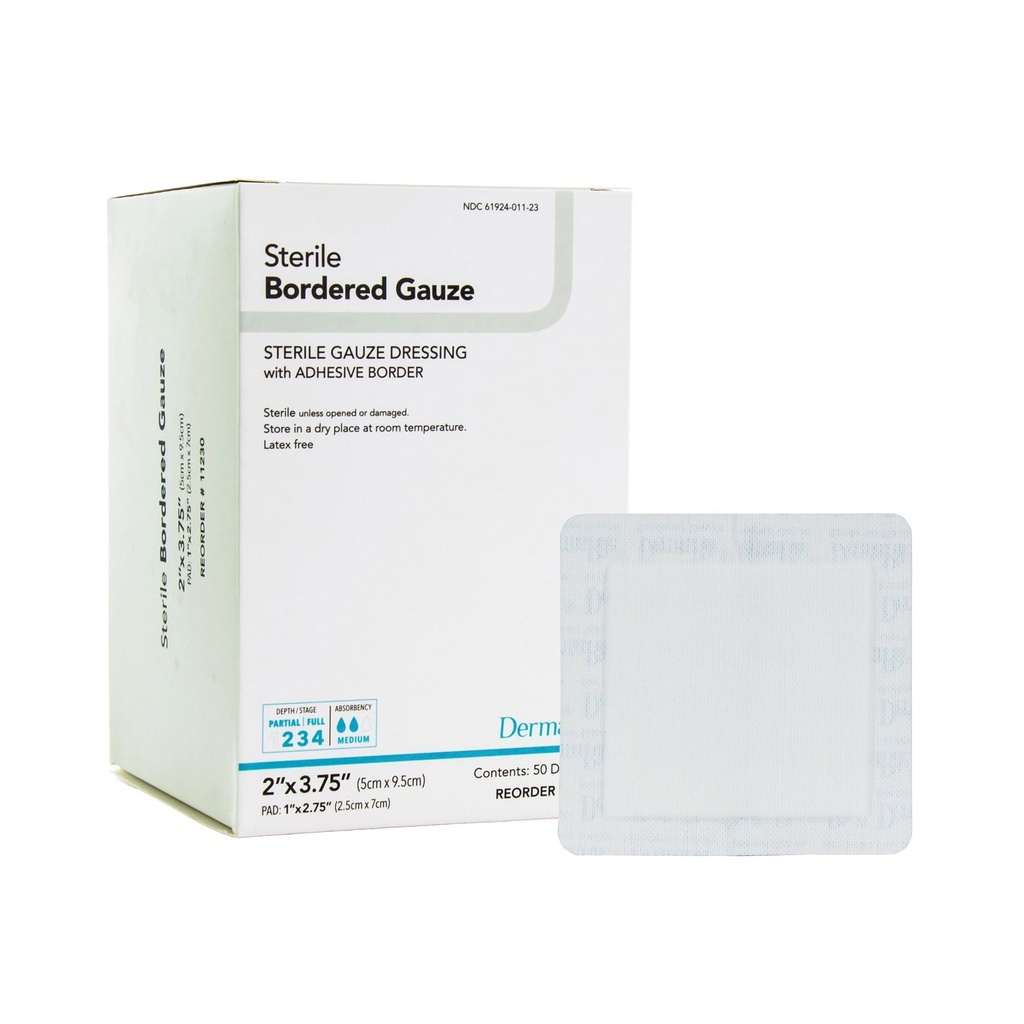 DermaRite's Stérile Borded Gauze Dressing with Adhesive Border - Matériau souple non linté, Premier-Aid, emballé individuellement - 2 po x 3-3/4 po, 1 Compte, 50 Packs, 50 Total