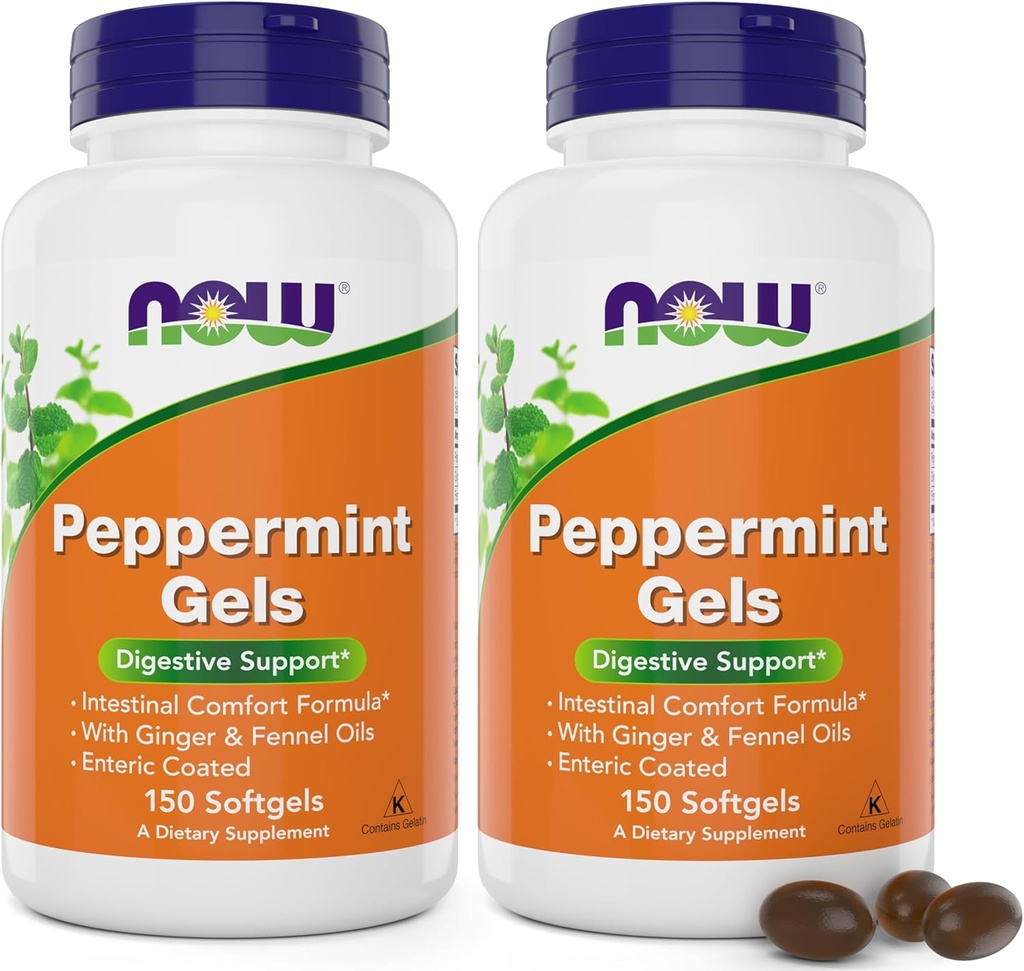 Maintenant gels de menthe poivrée avec huile de gingembre et huile de fenouil, 150 softgels (paquet de 2), enrobé entérique