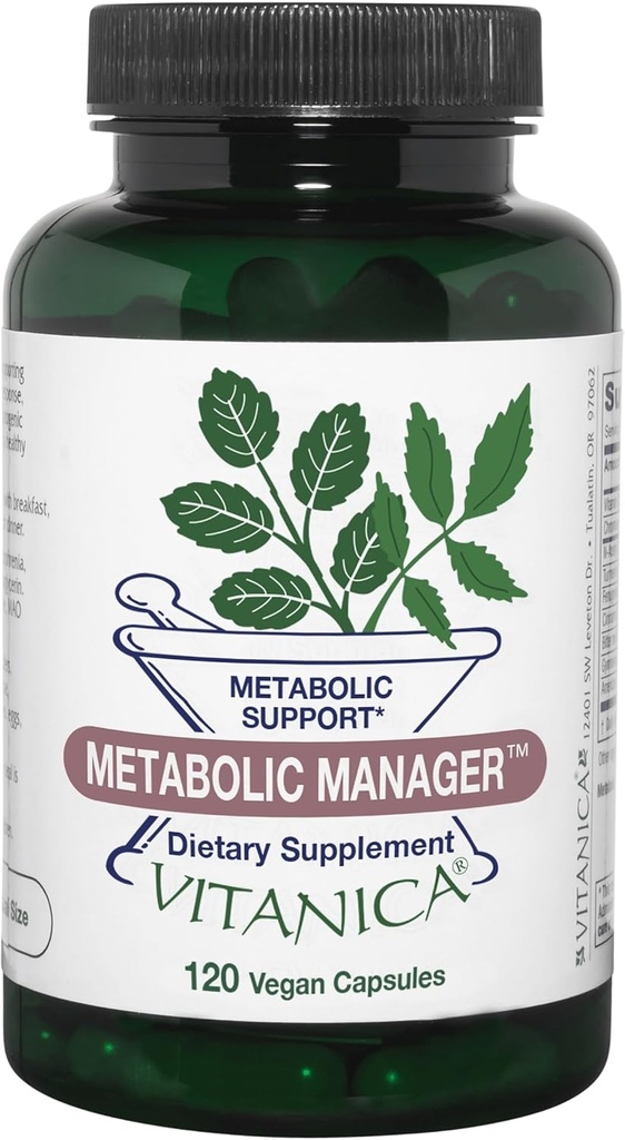 Vitanica Gestionnaire métabolique - Supplément à base de plantes pour soutenir une réponse métabolique saine - Supplément alimentaire avec vitamine D - Supplément antioxydant végétalien - Pro Logo - 120 Capsules