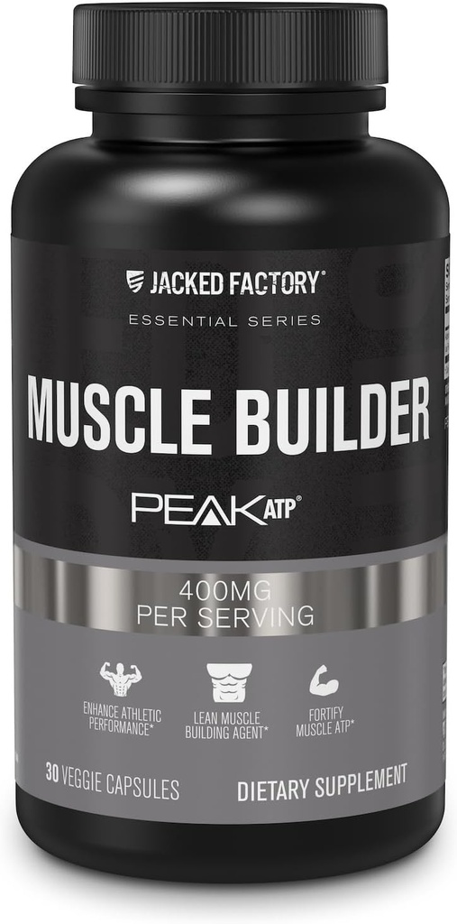 Constructeur de muscles Jacked Factory Essentials - ATP Muscle Builder pour hommes avec ATP pic pour soutenir le gain musculaire, améliorer la performance athlétique et augmenter la force - 30 capsules