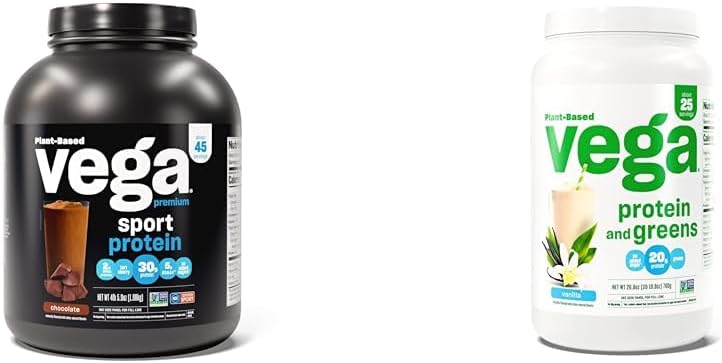 Chocolat en poudre de protéines végétaliennes de prime Vega Sport(45 portions) 30g Protéines et protéines végétales et vertes Poudre de protéines, Vanille - 20g Protéines végétales et légumes
