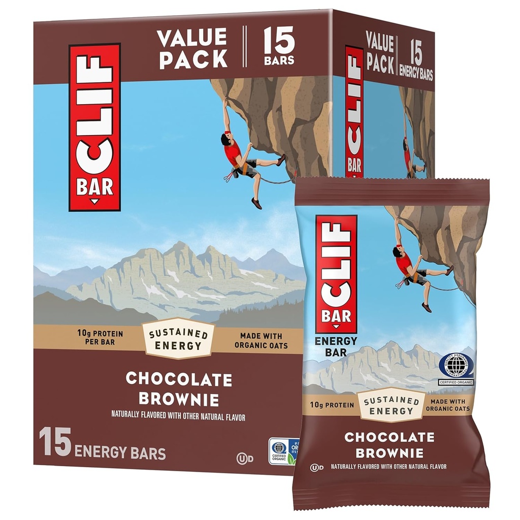 BAR CLIF - Barres de protéines énergétiques - Brownie au chocolat - Fabriqué avec de l'avoine biologique - Barres énergétiques - Non-OGM - (15 Pack)