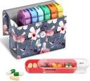 FINPAC Weekly Pill Organizers 4 fois par jour, diapositive ouverte PU cas de voyage en cuir Pill vitaminique rappel et planificateur avec carte de nom pour le matin