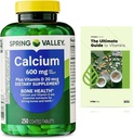 Spring Valley Calcium Plus Comprimés de vitamine D Supplément alimentaire, Santé des os, VIT D 20 mcg, 600 mg, 250 Compte + Guide exclusif VitaMax Vitamine (2 articles)