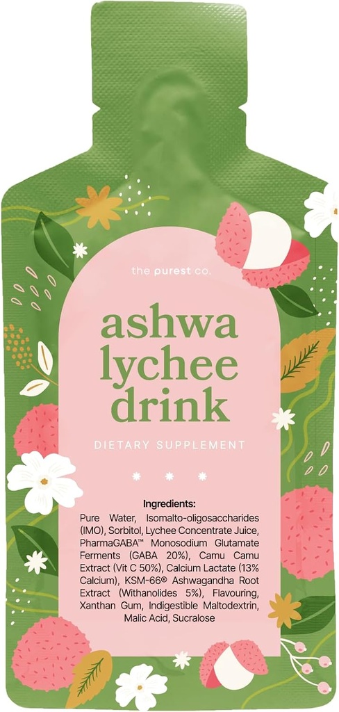 Ashwa Lychee Boissons Supplément ASHWAGANDHA KSM-66® - 1 mois d'approvisionnement (30 sachets)