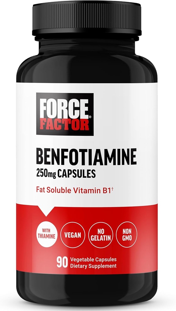 FACTEUR DE FORCE Benfotiamine Plus supplément de thiamine, vitamine B1 soluble dans le gras pour absorption élevée, non OGM, végétalien, 90 capsules végétales