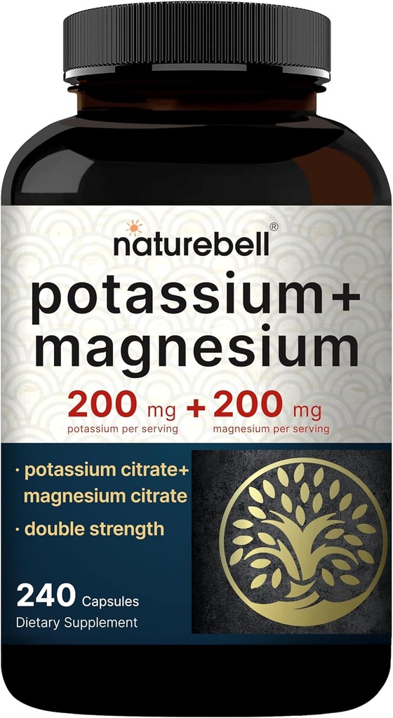 Naturebell Potassium Magnesium Electrolyte Powder Capsules | 200mg Potassium + 200mg Magnesium Citrate | Muscle, Heart & Hydration Support | Keto & Carnivore Friendly | No Sugar, Non-GMO