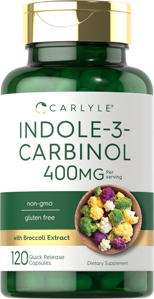 Carlyle Indole-3-Carbinol (I3C) 400mg=120 Capsules=1 Formule avancée avec extrait de brocoli