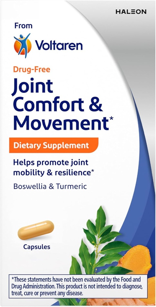 Complément alimentaire pour le confort et le mouvement de Voltaren, avec Boswellia et Turmeric pour le soutien, le mouvement et la flexibilité – 30 bouteilles de comptage