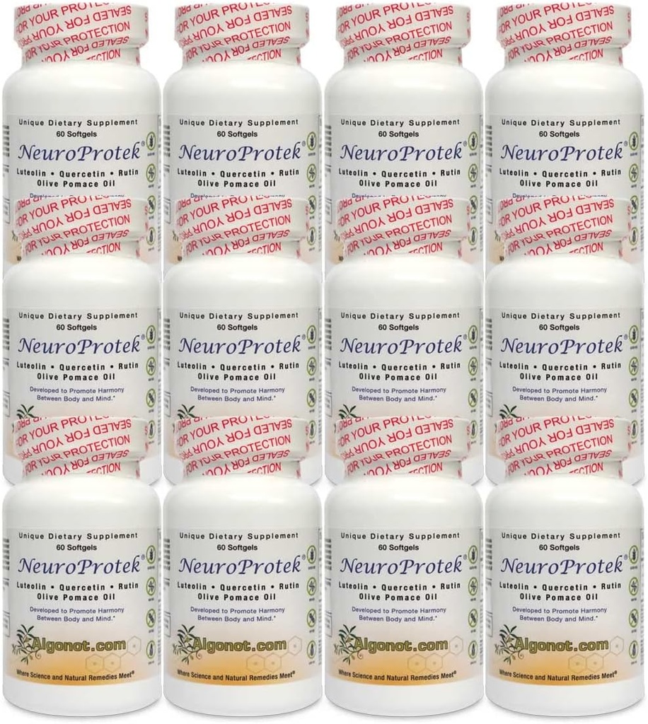 Algonot NeuroProtek 12 Pack: Les seuls produits de lutéolin liposomique utilisant l'huile de pomée d'olive. Combinaison de lutéolin, quercétine et rutine dans l'huile de pomée d'olive (régime de prix réduit)