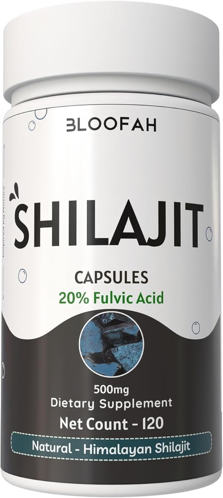 Shilajit Capsules 500mg | 20% Extract Purified Asphaltum | Natural Herbal Supplement | Non-GMO, Gluten-Free, GMP-Certified | Easy to Swallow (120 Count (Pack of 1))