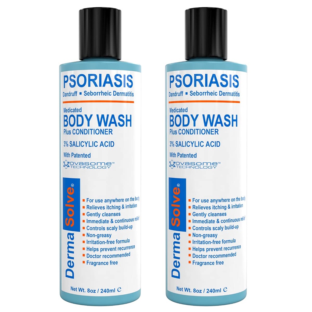 Dermasolve Psoriasis médicamenté Laver le corps - 2-paquets (8,0 oz chacun) - Prouvé pour fournir un soulagement du psoriasis, de l'eczéma et de la dermatite séborrhéique, médecin recommandé pour la peau sèche, démangeaison, rouge, tachetée, scaly