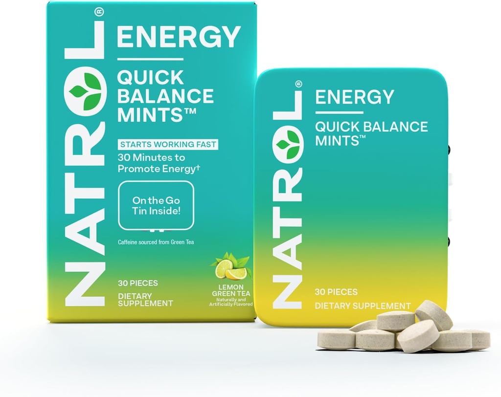 Natrol Balance rapide Menthes d'énergie, supplément énergie, 30 thé vert citron naturellement et artificiellement aromatisé, 30 comtes, 15 jours d'approvisionnement