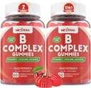 Gommies complexes de vitamine B, Gommies véganes de vitamine B avec 2000 mcg de méthyle B12, Folate de méthyle Plus Choline + Inositol, Vitamine C + Zinc pour soutenir l'énergie, l'humeur, Immune, cheveux sains, peau - 120 Cts