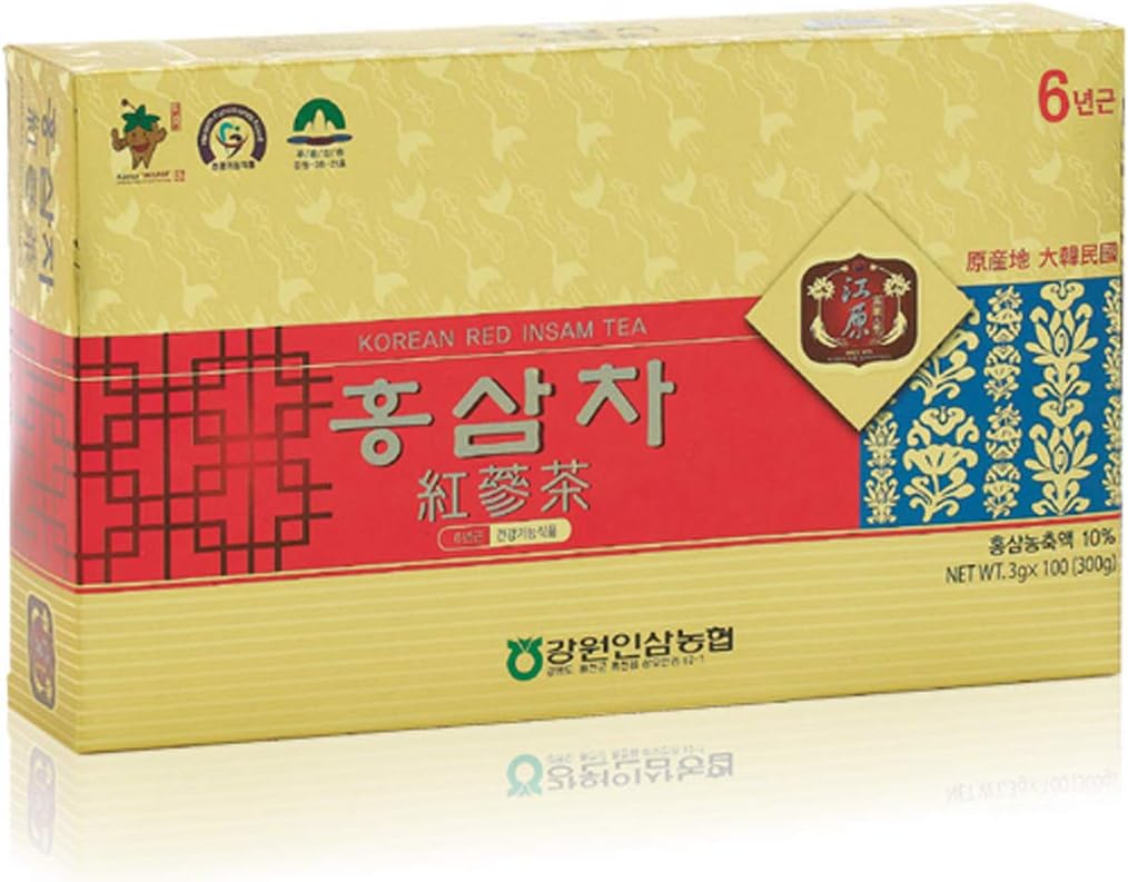 [Gangwoninsam] Thé Ginseng rouge coréen (3g x 100 paquets) – Ginseng rouge coréen de 6 ans, aliments de santé coréens, emballés individuellement (100)
