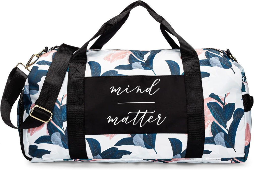 Sac de gym pour femmes avec compartiment de chaussures et poche humide. Sac de gym léger durable avec citation motivation et graphisme.