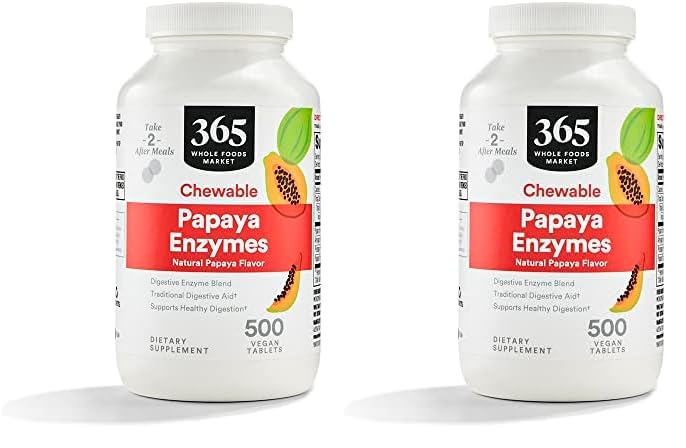 365 par Marché des aliments entiers, Papaya Enzymes, 500 Chews (paquet de 2)