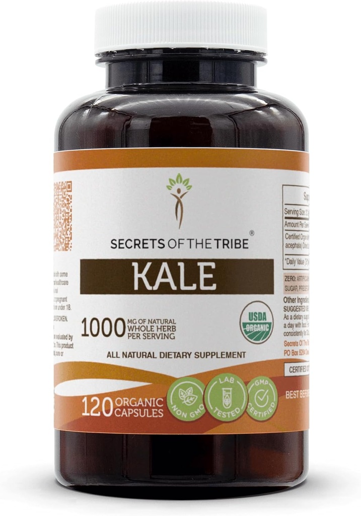 Secrets de la Tribe Kale Capsules biologiques USDA Certified Organic Vegetarians Capsules, supplément alimentaire à base de plantes