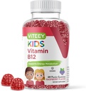 Viteey Vitamine B12 pour les enfants Gummies, 1000mcg - Métabolisme, Soutien de l'énergie naturelle - Vegan, Sans gélatine, Sans gluten, Sans OGM - Gummy aromatisé aux framboises