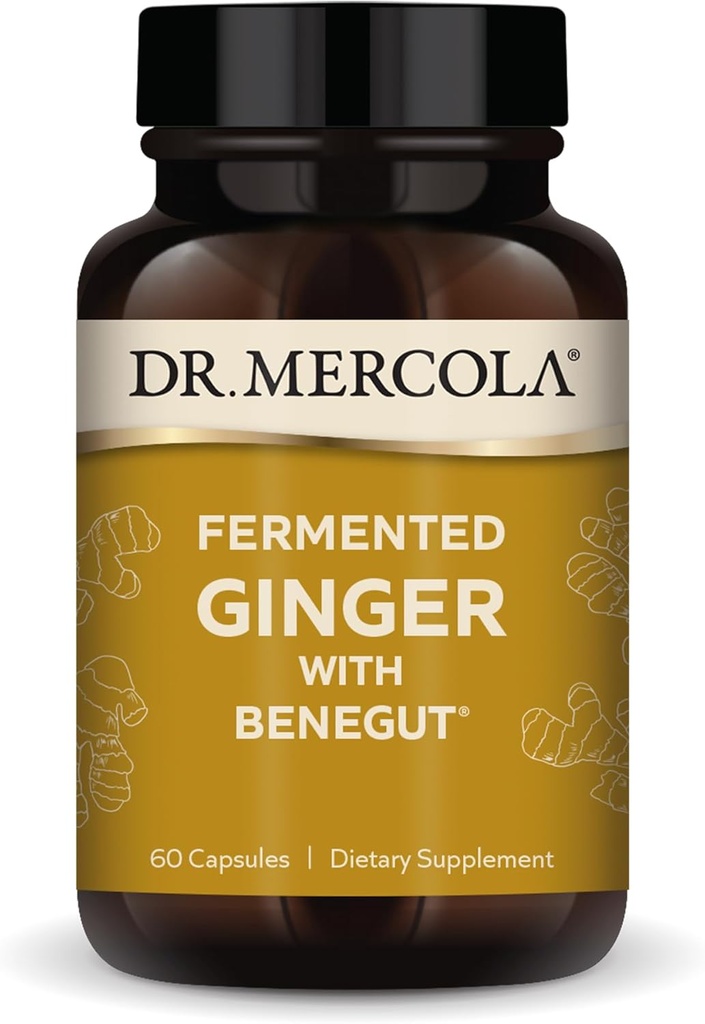 Dr. Mercola Gingembre fermenté avec Benegut - Soutiens Digestion et santé des intestins - Aides occasionnelles Gaz, bloom et désagrément - Non-OGM, sans gluten et sans soja - 60 capsules (60 portions)