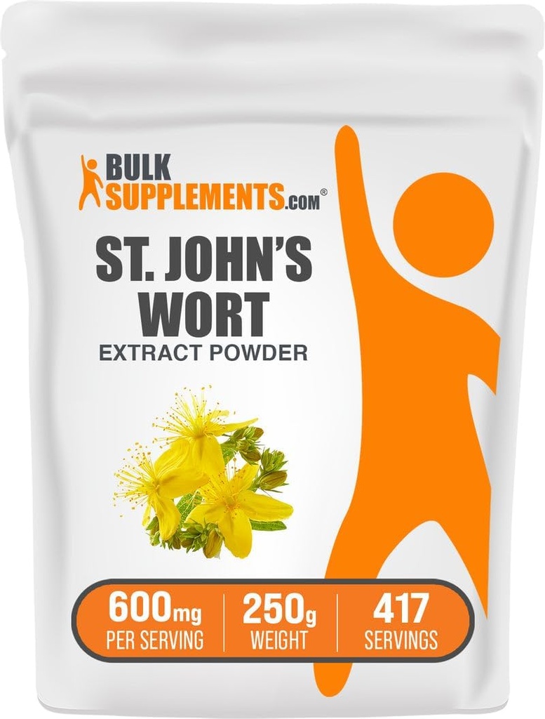 BulkSupplements.com Extrait de millepertuis - Supplément de millepertuis, supplément à base de plantes pour l'humeur - Sans végétalien et sans gluten, 600mg par portion, 250g (8,8 oz) (paquet de 1)