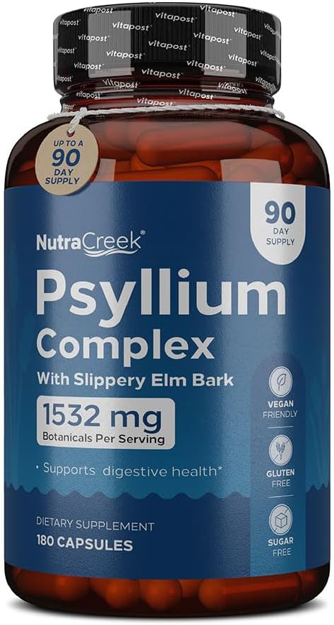 Complexe de Psyllium : 11-Ingrédient Psyllium Husk Capsules avec Poudre de Psyllium, Elm et Ginger pour nettoyer et soutenir le système digestif Santé de 180 Capsules