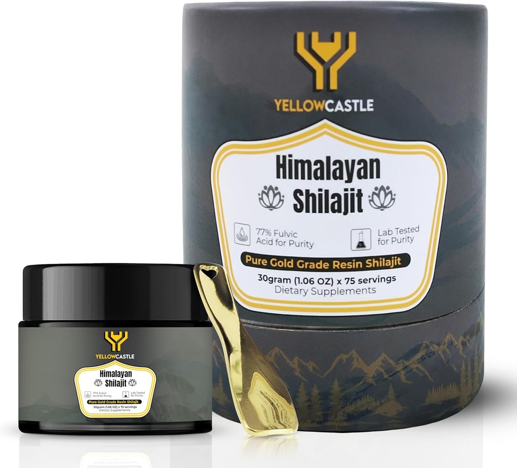 Himalayan Shilajit Résine de haute puissance Shilajit pur pour les hommes et les femmes - 85+ Trace Minerals, 75%+ Fulvic Acid Energy Boost, Immune Support, 75 Servir la résine organique avec rapport de test de laboratoire, 400mg
