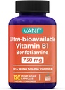 VANI Vitamin B1 with 750mg Benfotiamine, 2 in 1 Enhanced Formula -Fat & Water Soluble Thiamine B1 Supplement | 120 Capsules | Gluten Free