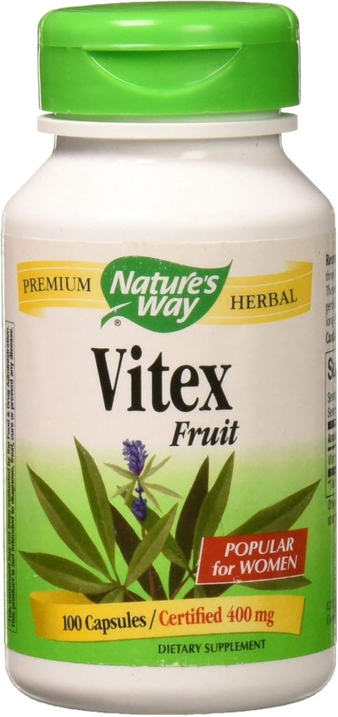 Nature's Way Vitex Fruit 400 milligrams, 100 Vegetarian Capsules. Pack of 1 Bottle