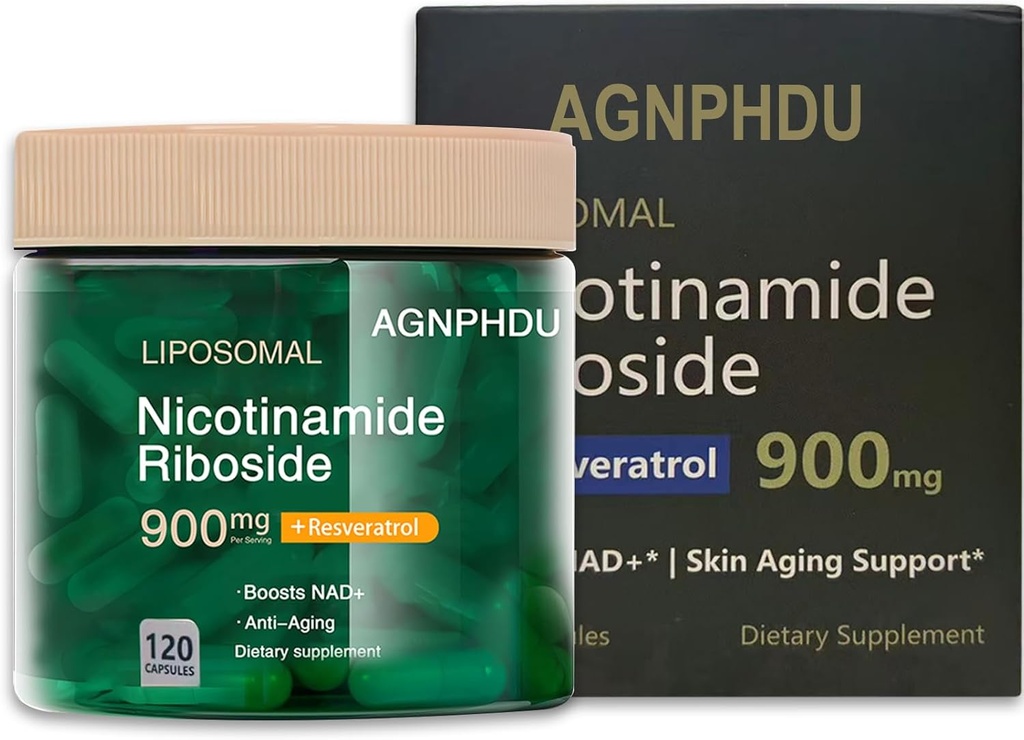 AGNPHDU- Liposomal Nicotinamide Riboside 120 Capsules, Resvératrol, Quercetin - Supplément NAD pour Anti-Aging, Énergie, Focus 900mg Complément alimentaire