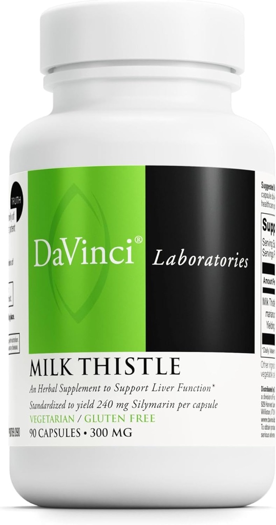 DAVINCI Labos Thistle de lait - Supplément alimentaire pour soutenir la désintoxication et la fonction hépatique, la santé rénale et la digestion saine* - avec le chardon de lait et plus - Sans gluten - 90 capsules végétariennes