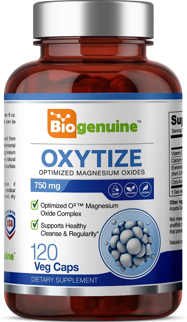 Oxytize 750 mg 120 Vcaps - Naturel Magnésium Oxyde à base d'oxygène Colon Nettoyer doux Laxatif - Soutient une saine régularité du trac digestif