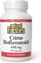 Facteurs naturels - Citrus Bioflavonoïdes 650mg, soutien de l'utilisation de la vitamine C, 90 Capsules
