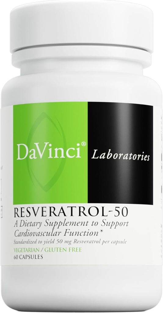 DAVINCI Labs Resveratrol-50 - Aide à soutenir le système immunitaire, la santé osseuse et la santé cardiaque avec Resveratrol* - Sans gluten et végétarien - 60 capsules